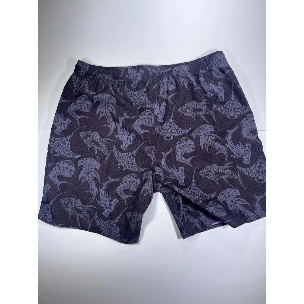 Psycho Tuna Mens XXL Purple Tribal Fish Waterproof 4-Way Stretch Swim Trunks